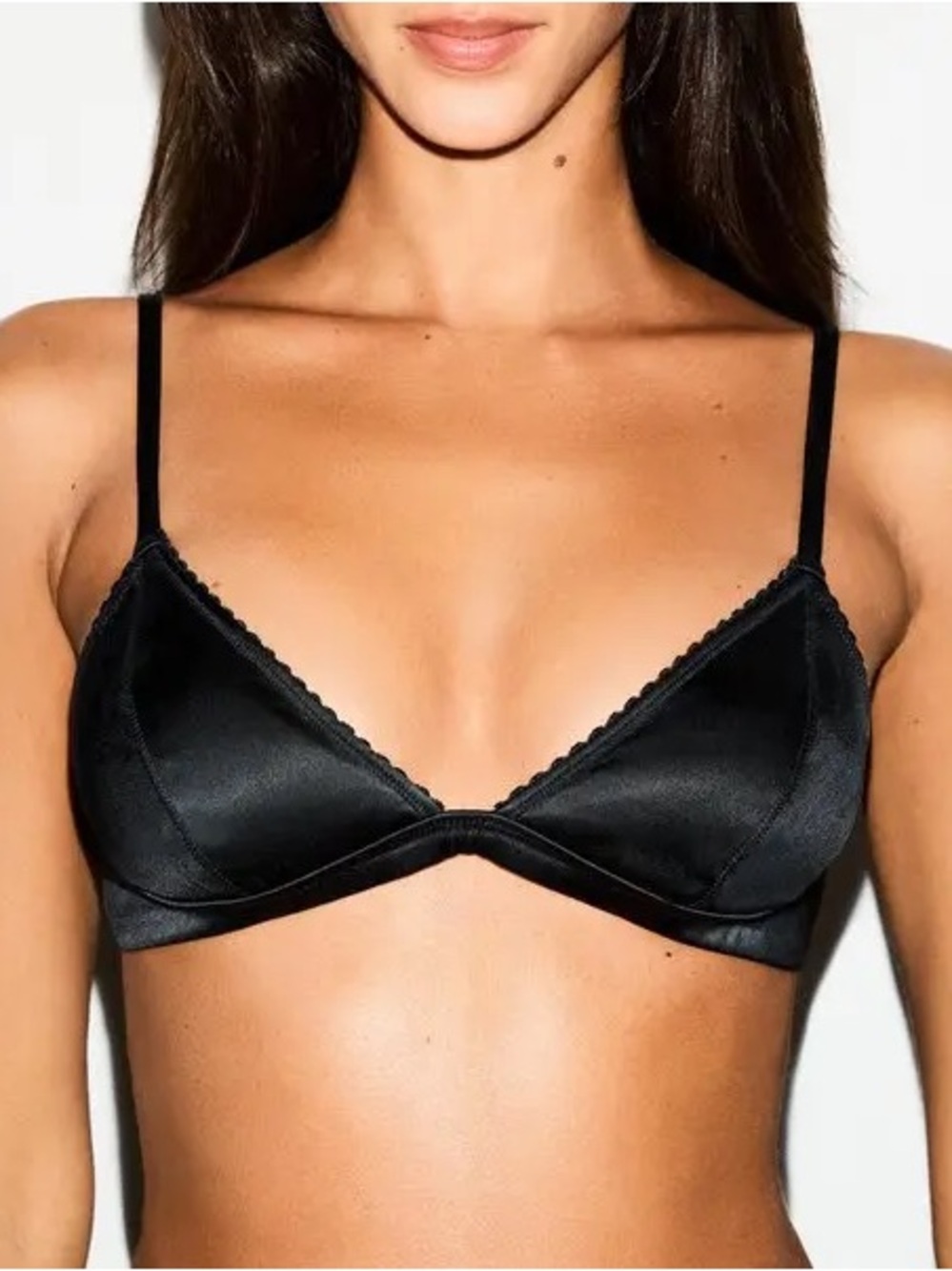 SKIMS SATIN HEAVYWEIGHT TRIANGLE BRALETTE ONYX M